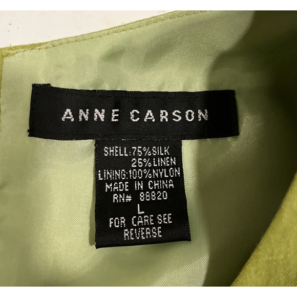 Ann Carson Silk Linen Green Embroidered Floral Tank L Buttons Ethereal Spring - Picture 5 of 10